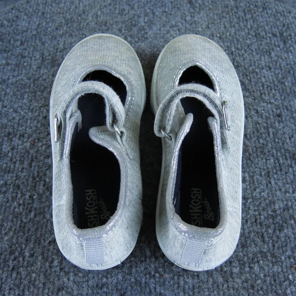OshKosh B'gosh Girls Mary‎ Jane  Sz T 11 Medium Silver Fabric Hook & Loop